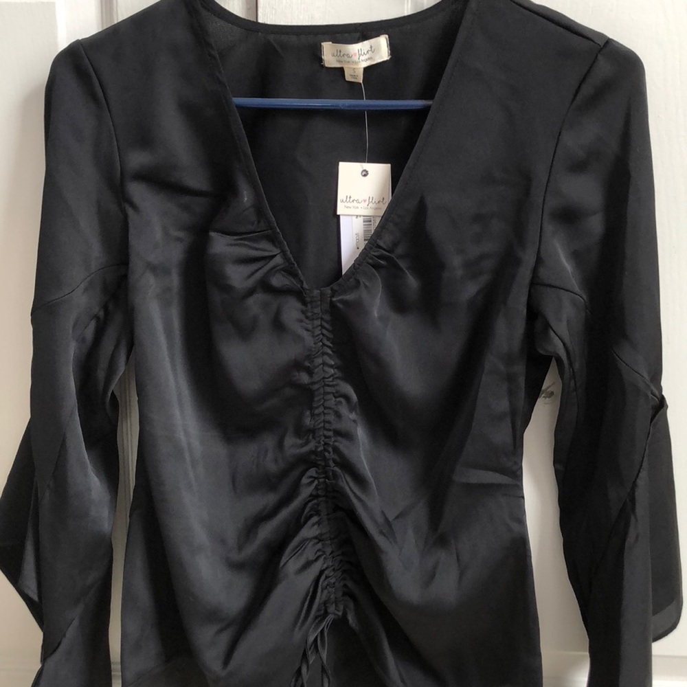 Black chiffon shirt with tie up front